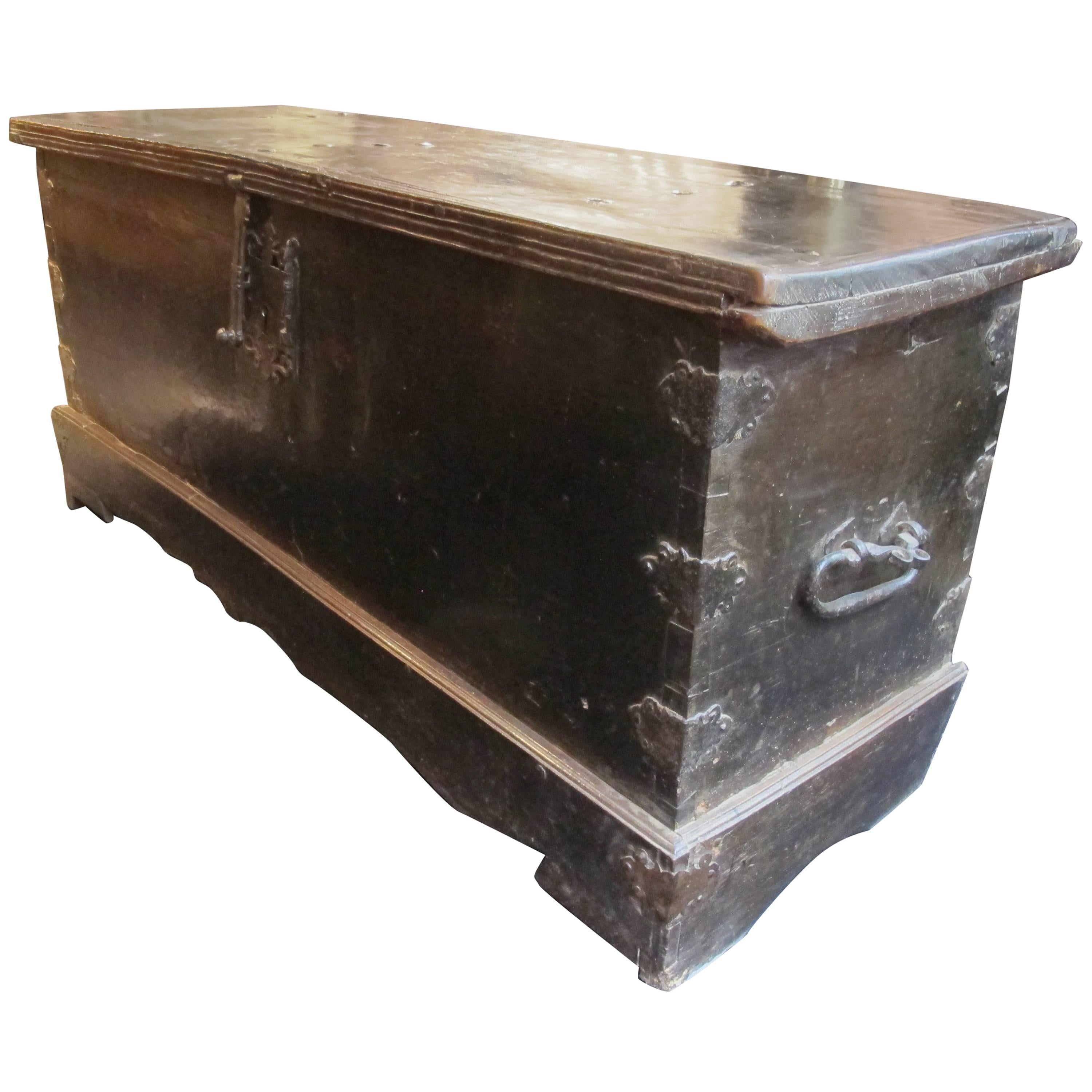 16th Century Walnut and Iron Chest For Sale