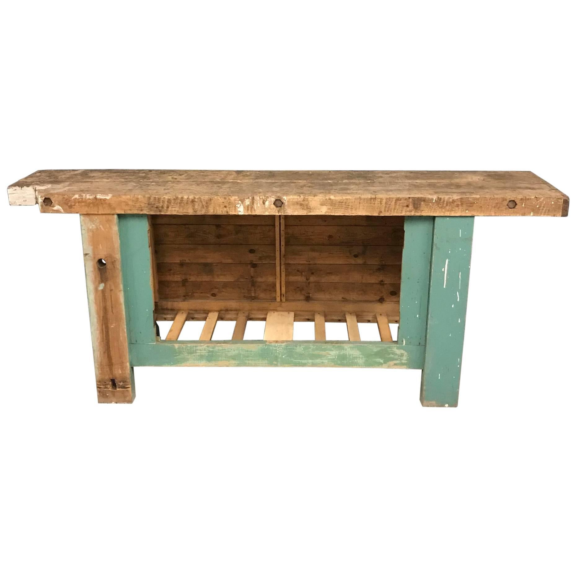 French Blue Carpenters Workbench, Early 20th Century For Sale