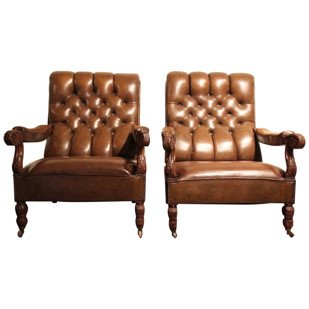 Pair of 19th Century Leather Armchairs