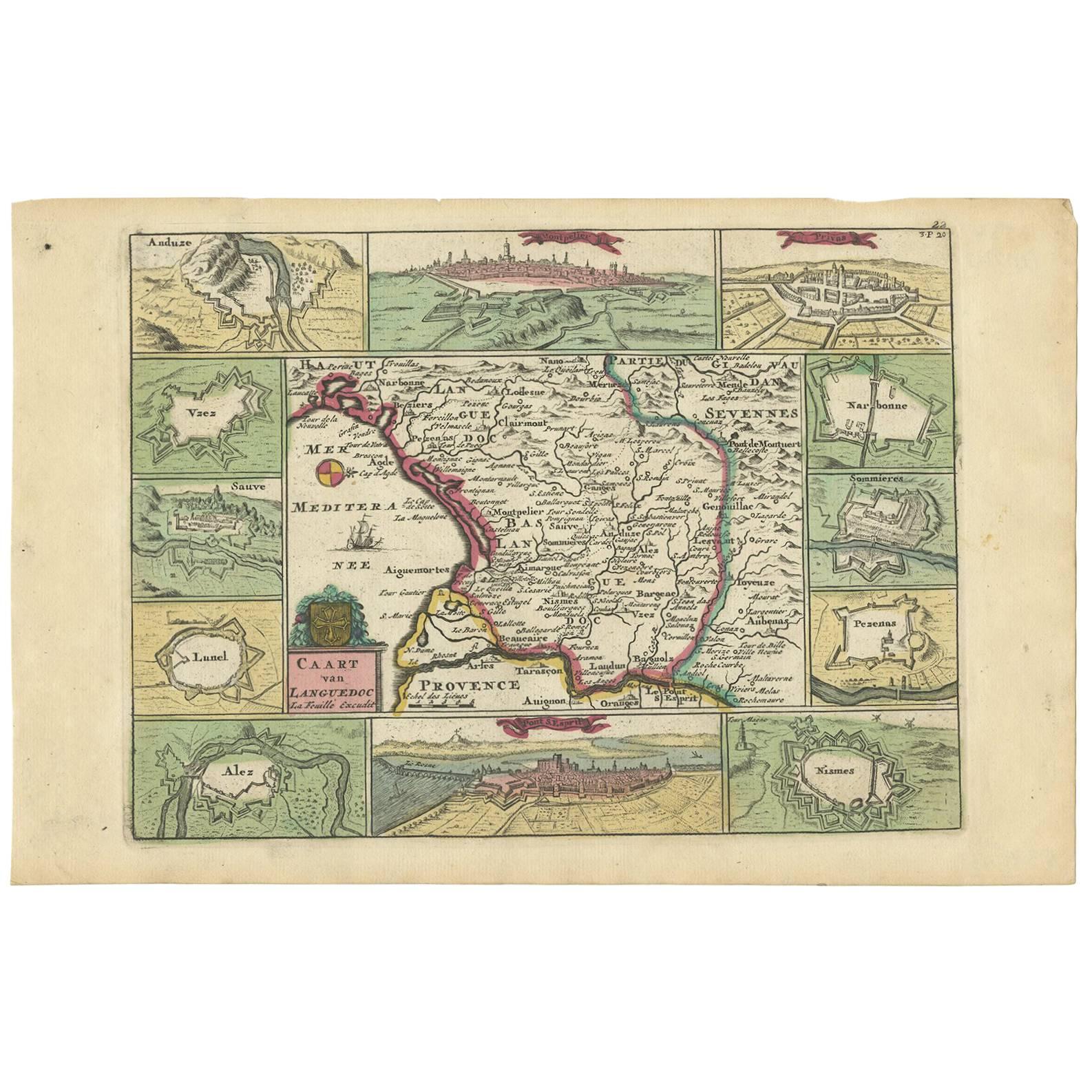 Carte ancienne de la région du Languedoc « France » par D. Weege, 1753 en vente