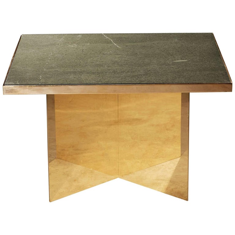 Verdi Deco Coffee Table in Polished Brass and Green Slate by