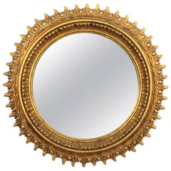 Francisco Hurtado Wood Carved Giltwood Large Sunburst Mirror, Spain, 1950s