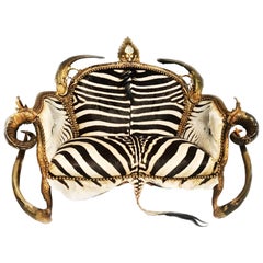 Zebra and Horns Double Sofa with Real Burchell Zebra Skin