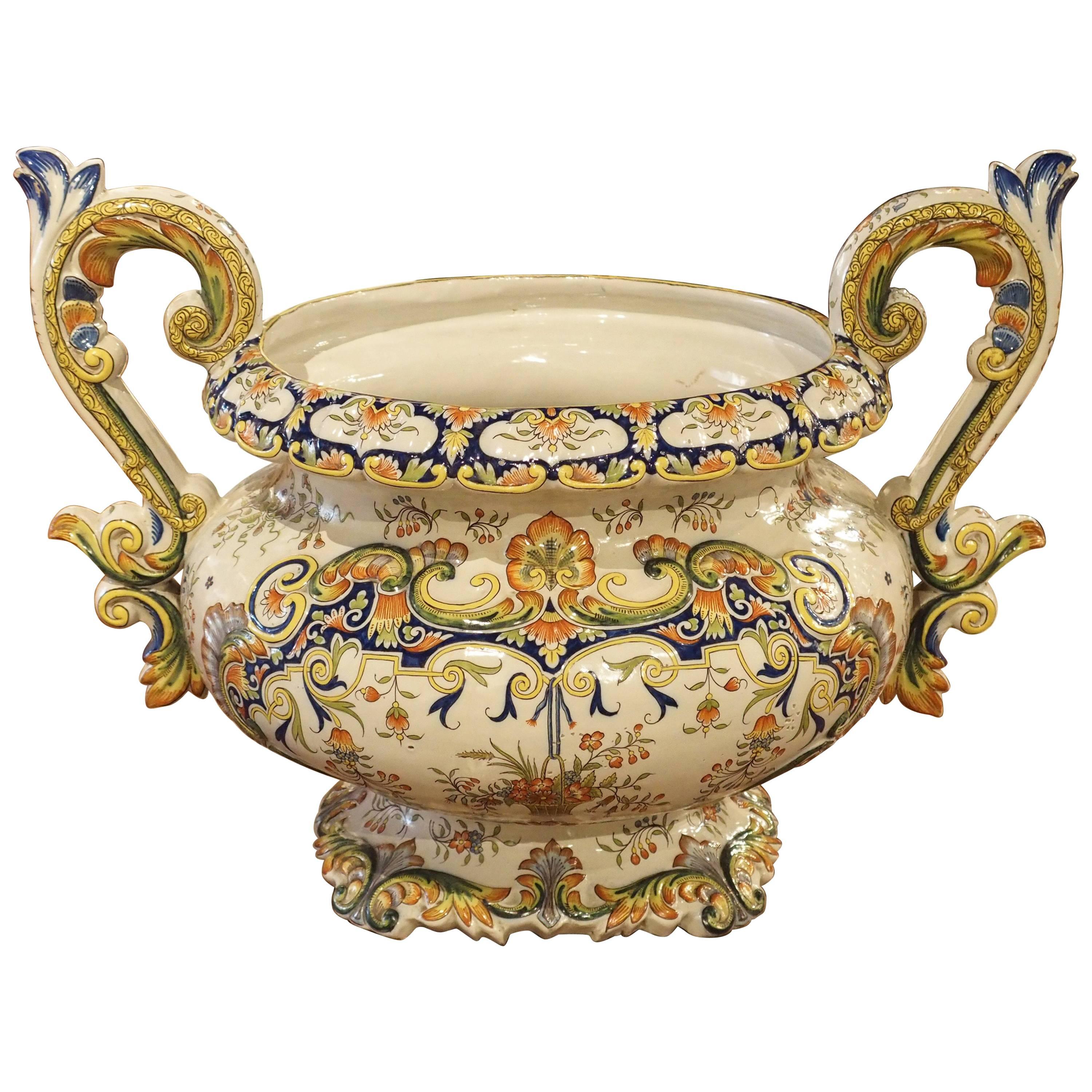 Ancienne urne française décorée, Decor Rouen, vers 1910 en vente