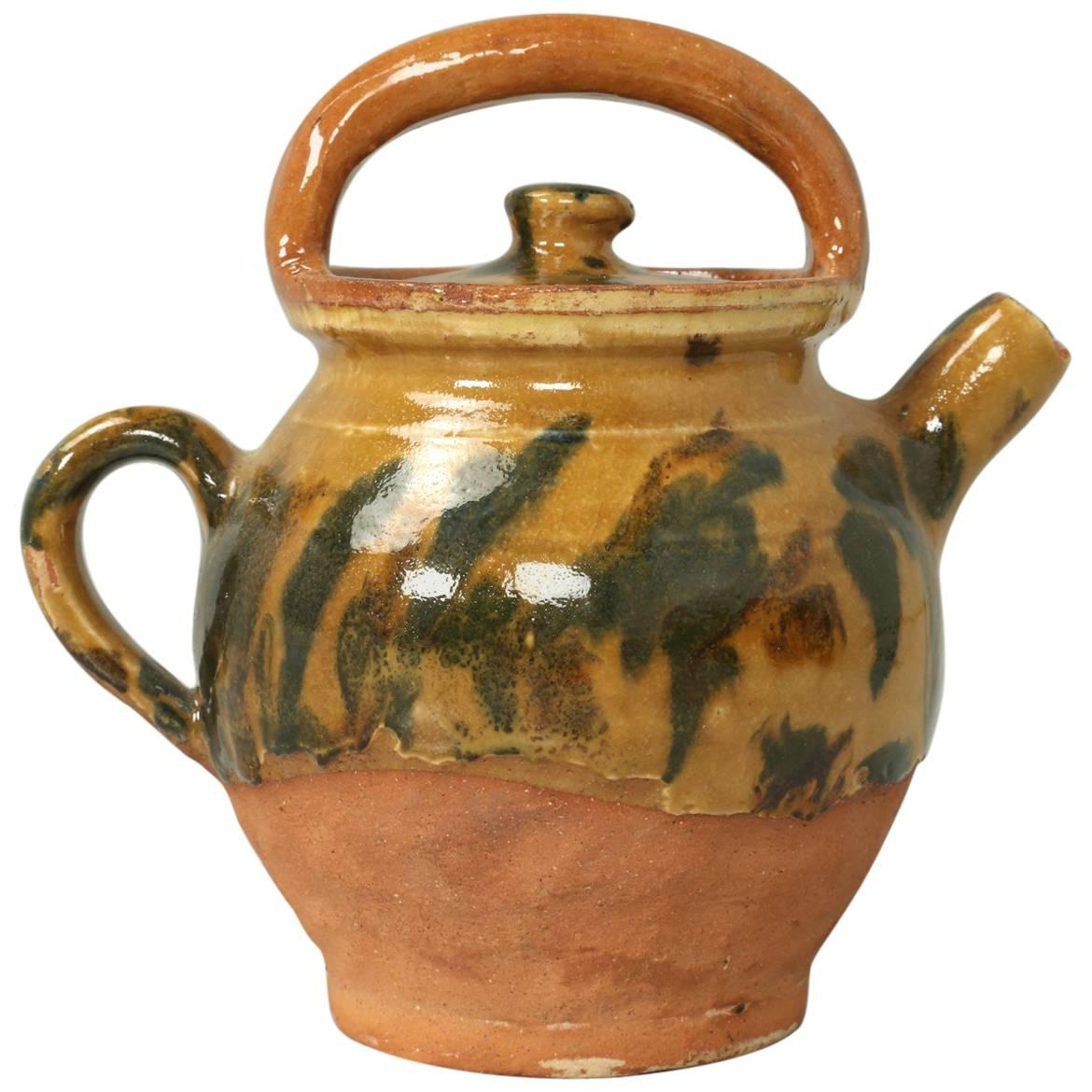 French Pottery Jug with Handle with Lid For Sale