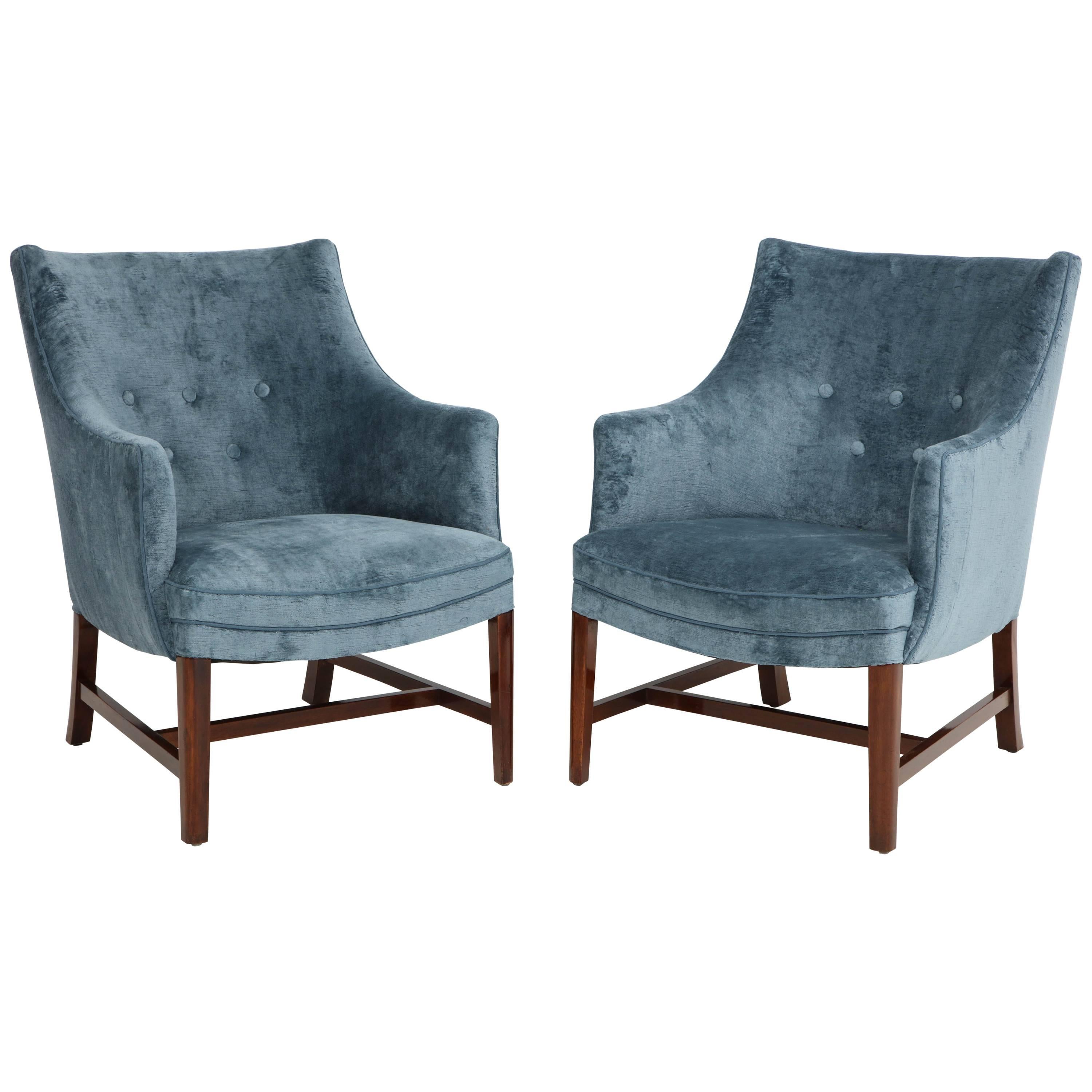 Pair of Frits Henningsen Upholstered Armchairs, circa 1940s