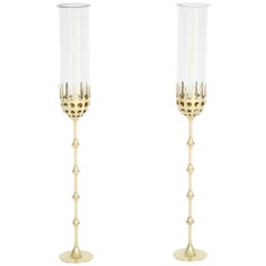 Pair of Bjorn Wiinblad Brass and Glass Candlesticks, circa 1980s