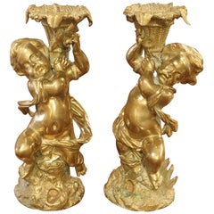 Gilt Bronze Putti Candlestick Holders from France, circa 1850