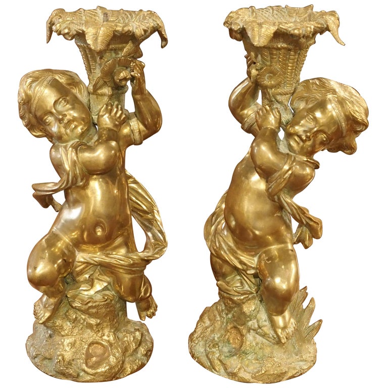 Gilt Bronze Putti Candlestick Holders from France, circa 1850 at 1stDibs