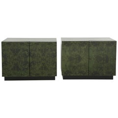 Milo Baughman Malachite Dyed Burl Nightstands