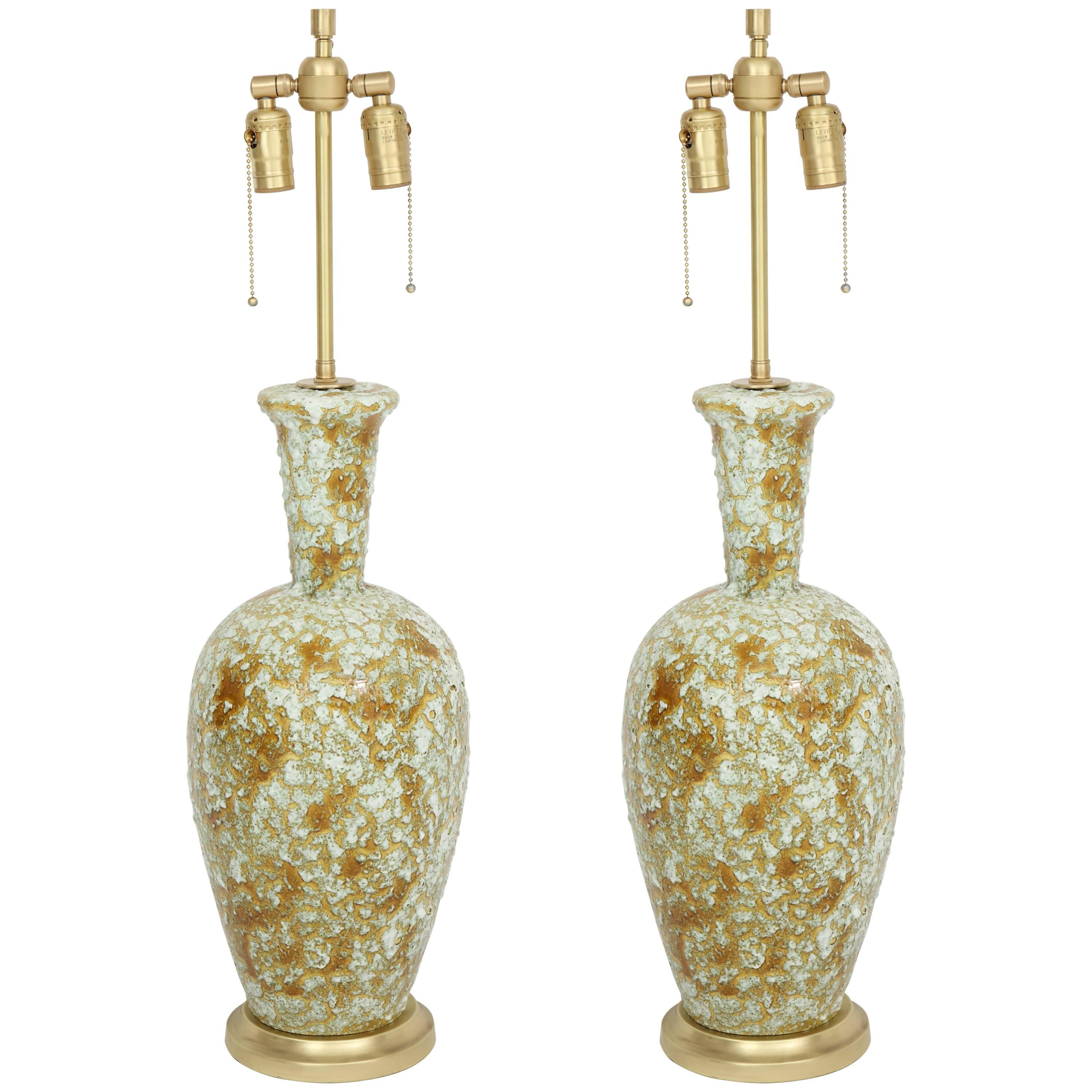 Muted Green Volcanic Glazed Lamps