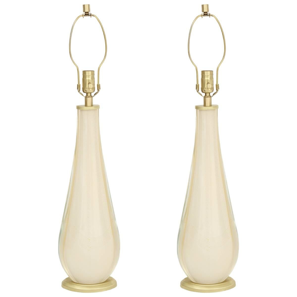 Venini Ivory White Murano Glass Lamps
