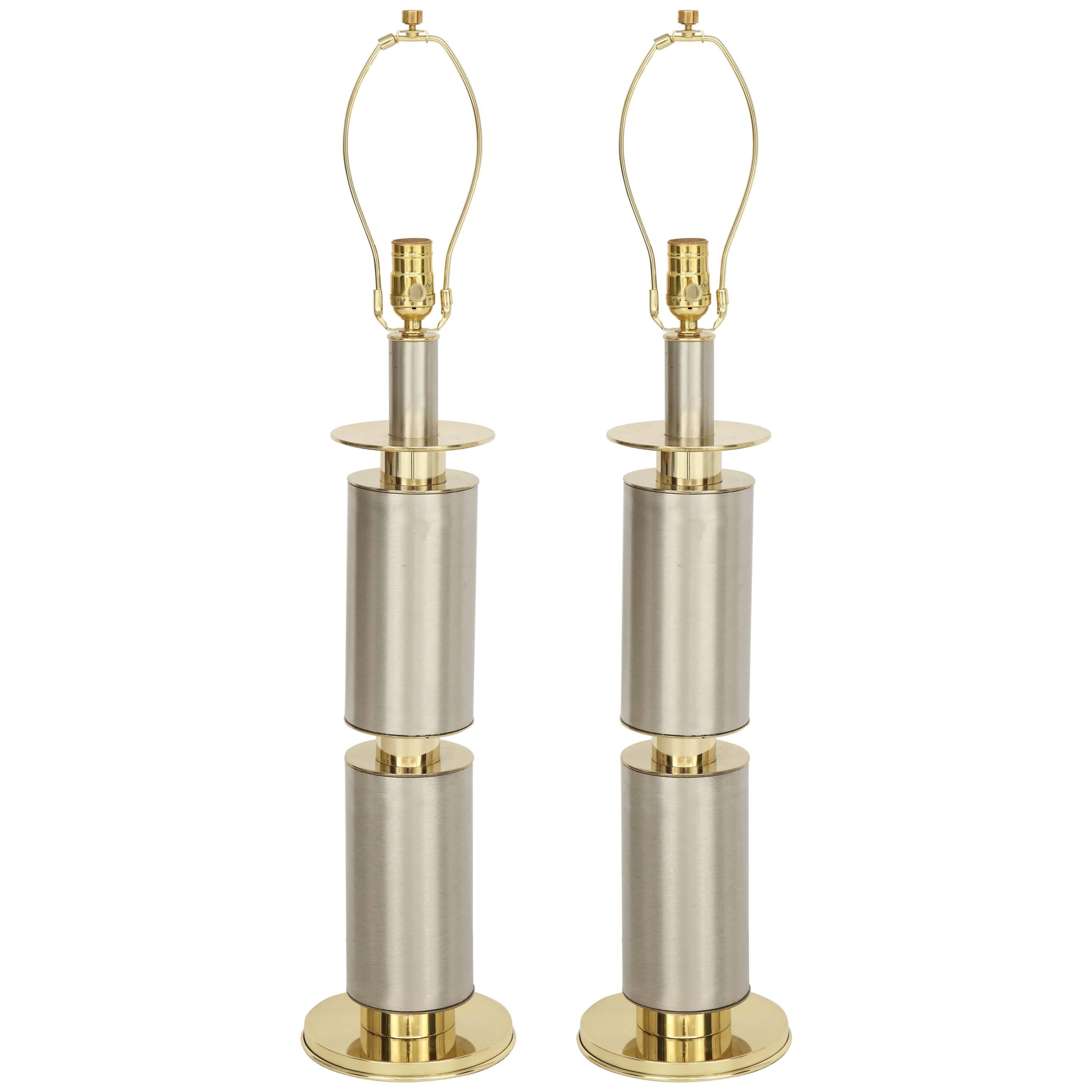 Laurel Modernist Brushed Steel and Brass Lamps