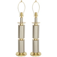 Laurel Modernist Brushed Steel and Brass Lamps