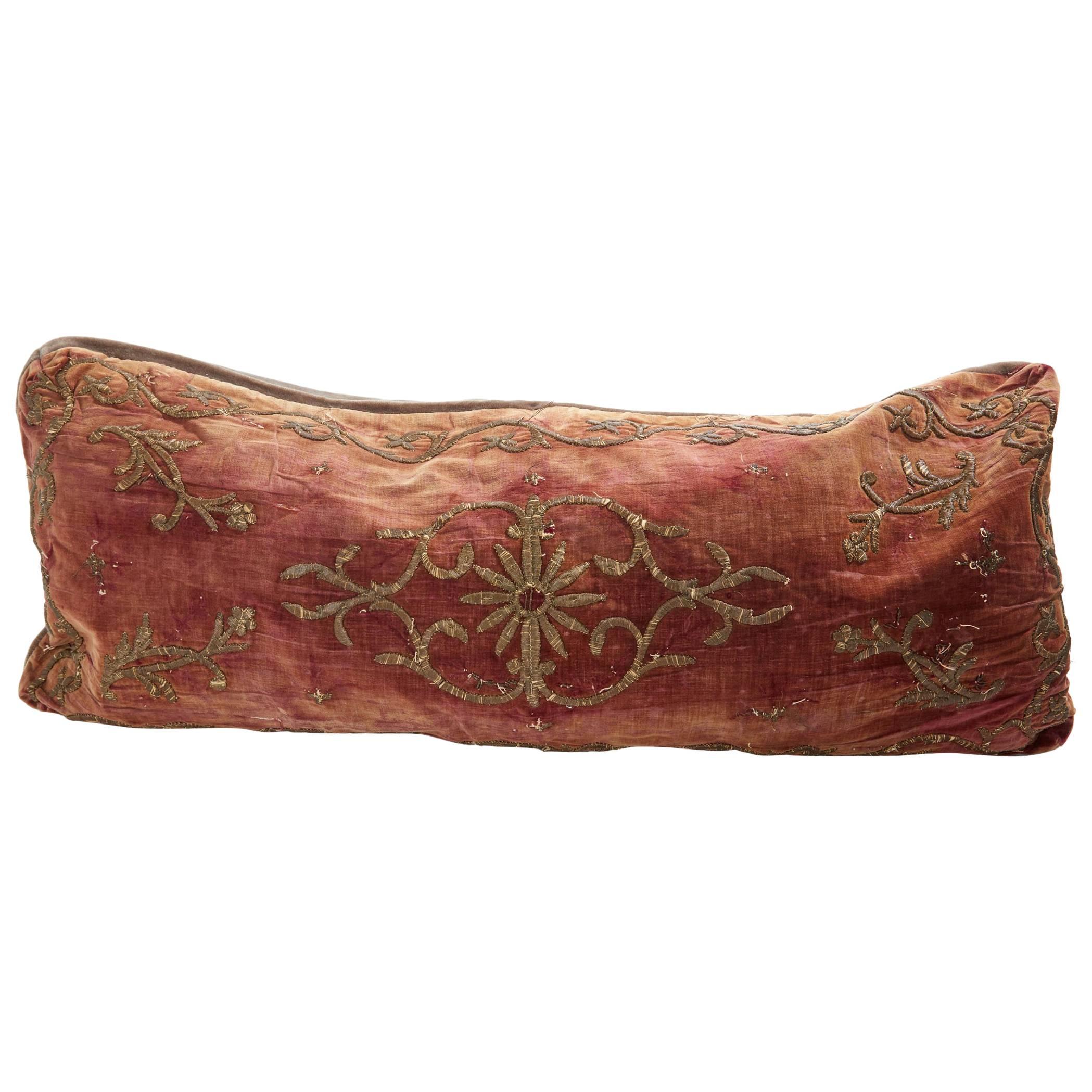 17th Century Turkish Ottoman Empire Velvet and Embroidered Pillow Sham 