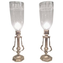 Pair of 19th Century English Regency Ship Hurricane Candlesticks with Savers