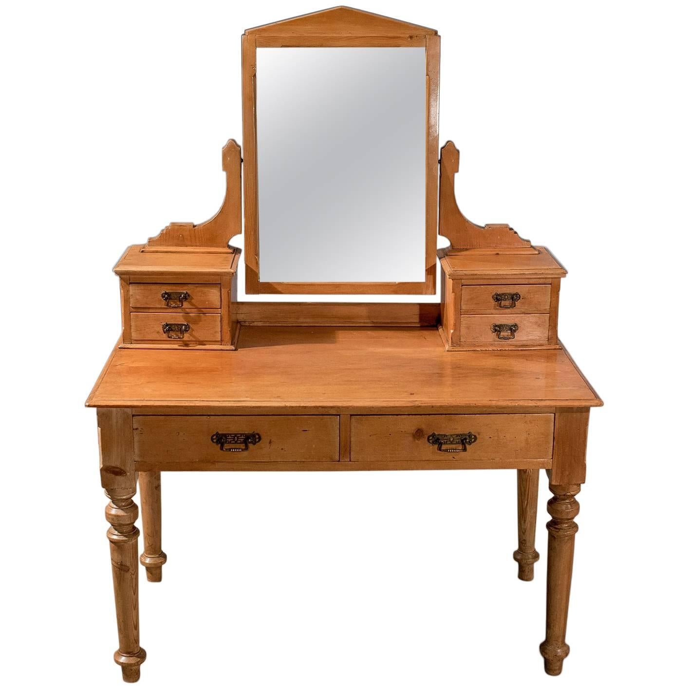 Antique Dressing Table, Victorian Pine, Mirrored Vanity Bedroom Stand