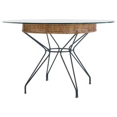 Eisler & Hauner Round Dining Table in Wrought Iron and Reed, Brazil, 1950s