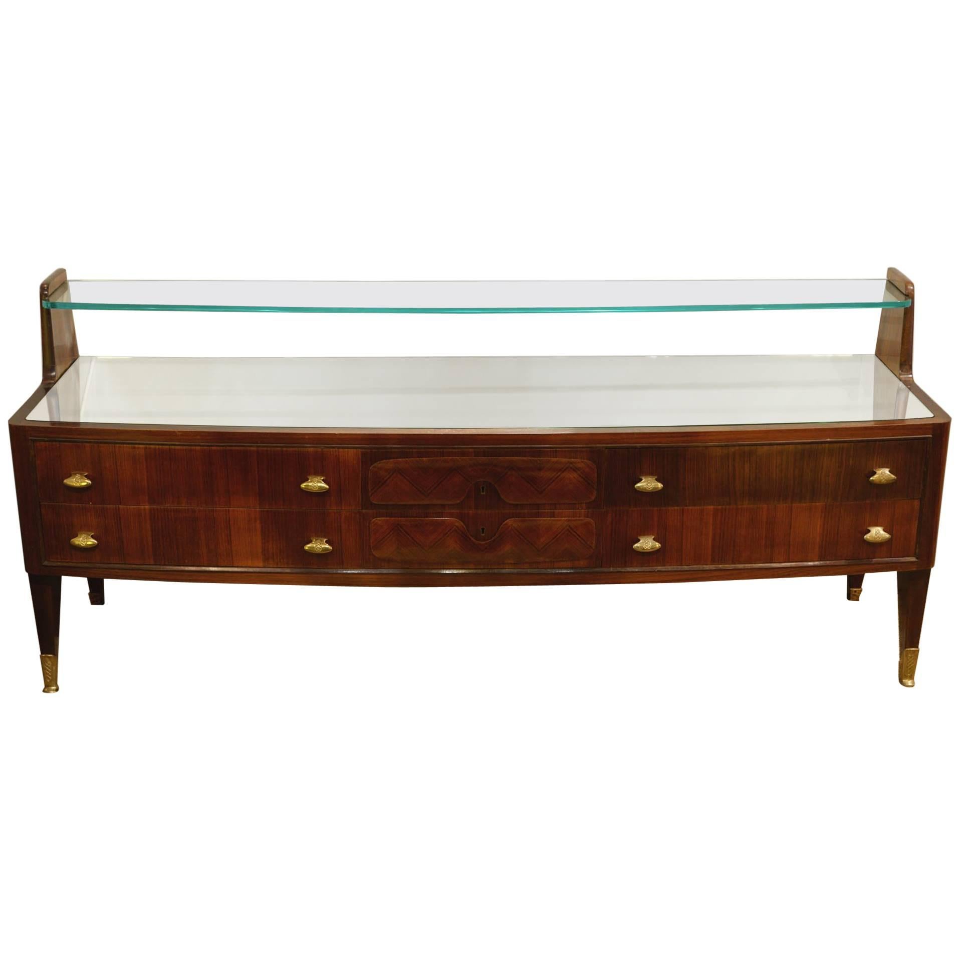 Italian Sideboard from 1950s with Walnut Wood and Brass