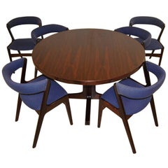Round Rosewood Danish Modern Table with Six Kai Kristiansen "Fire" Chairs