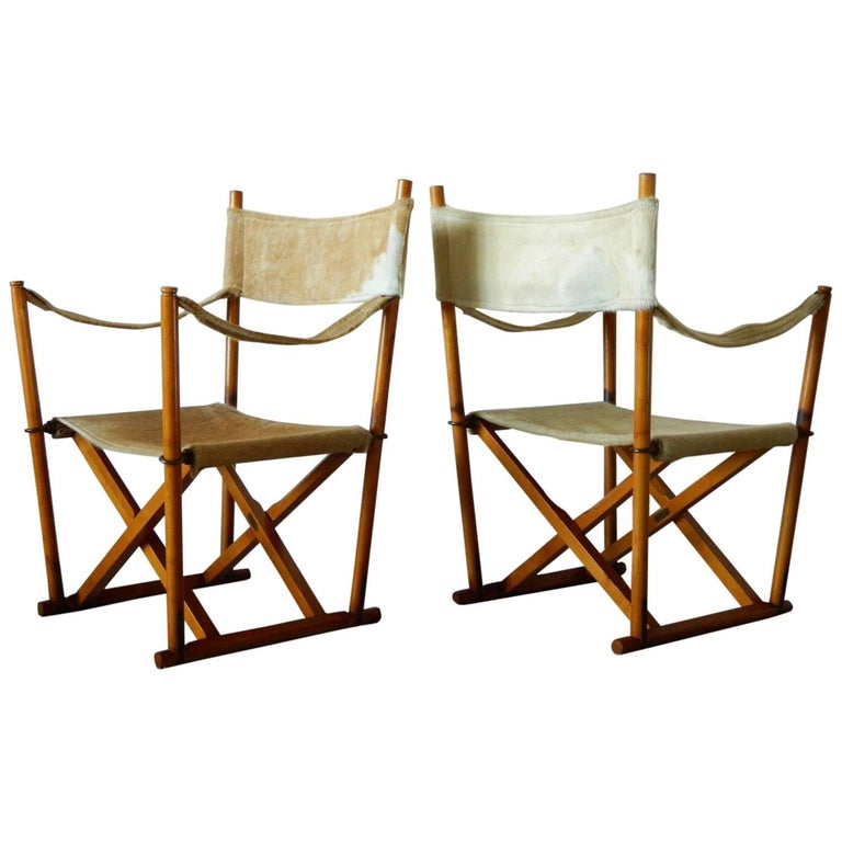 Mogens Koch Mk16 Folding Safari Chairs In Hide For At 1stdibs Mogens Koch Mk16 Folding Safari Chairs In Hide For