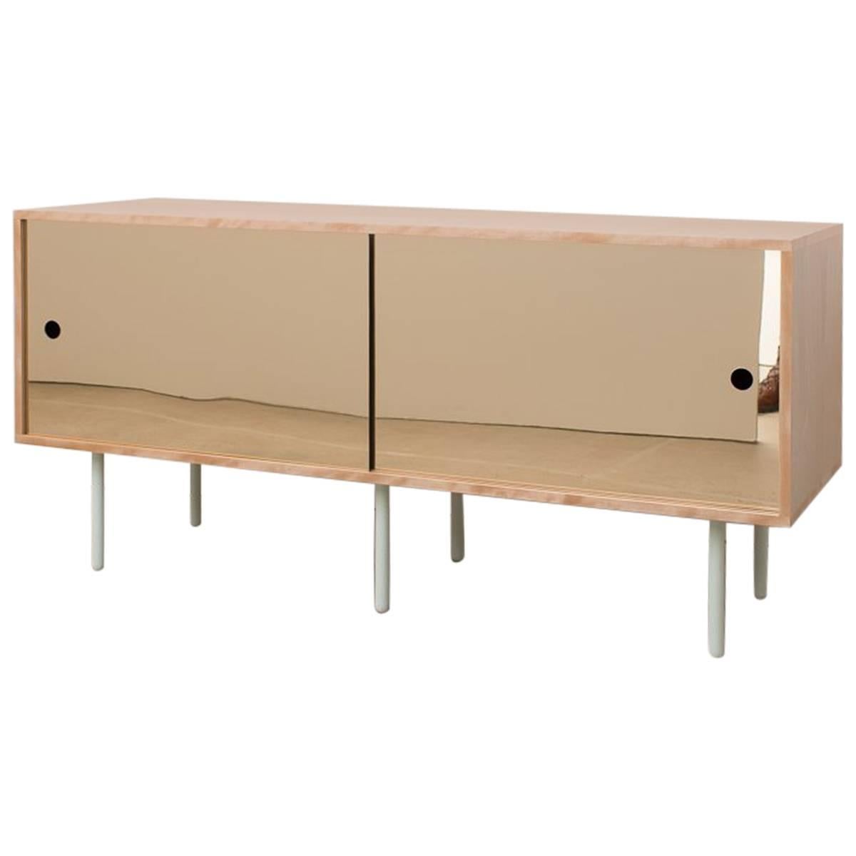 Basic Bitch Contemporary Birch Credenza Sideboard with Brass Acrylic Sliders  For Sale