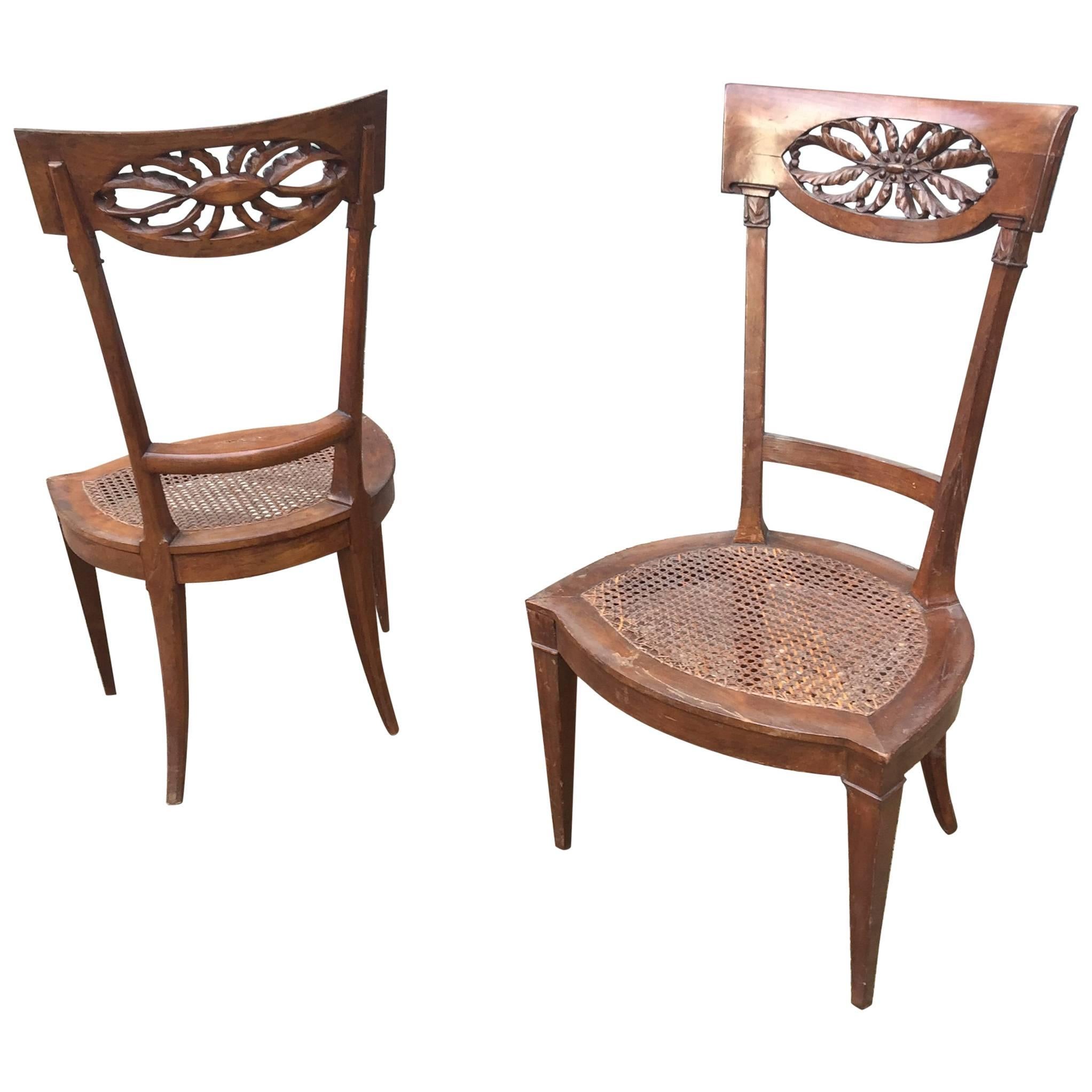 Pair of Ancient Cherry Wood Chairs, 18th Century