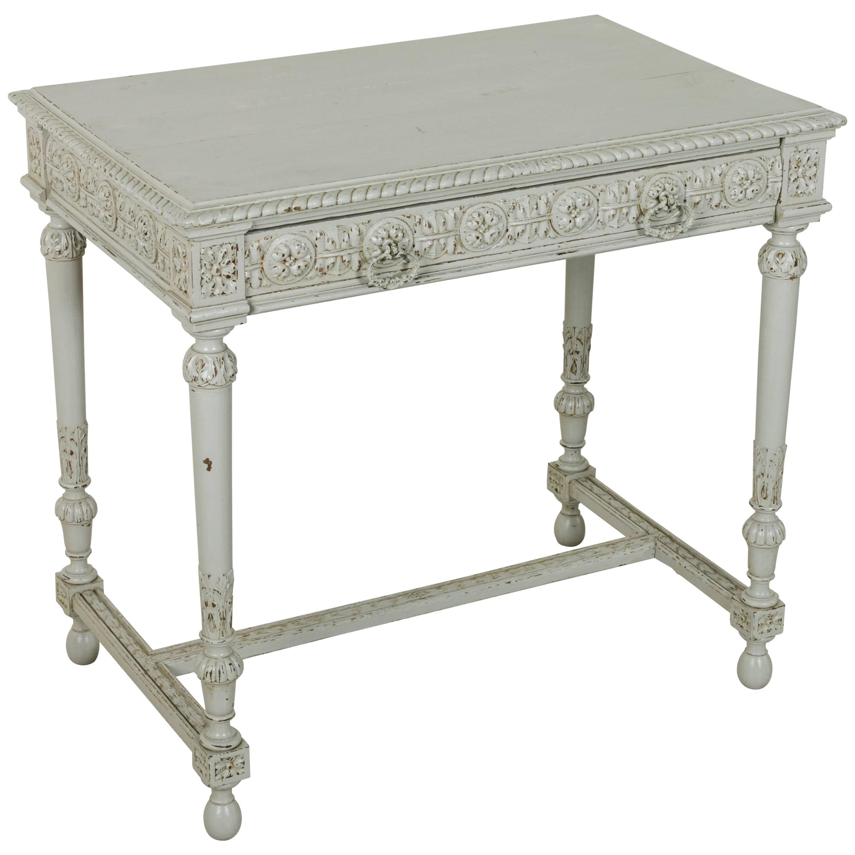Late 19th Century Painted, Hand-Carved Louis XVI Style Writing Desk with Drawer