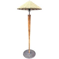 Mid-Century Oriental Design Bamboo and Metal Floor Lamp with Conical Rope Shade