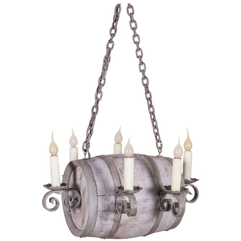 Vintage French Six Light Wine Barrel Chandelier France Circa 1950 Vintage French Six Light Wine Barrel Chandelier France Circa 1950 For