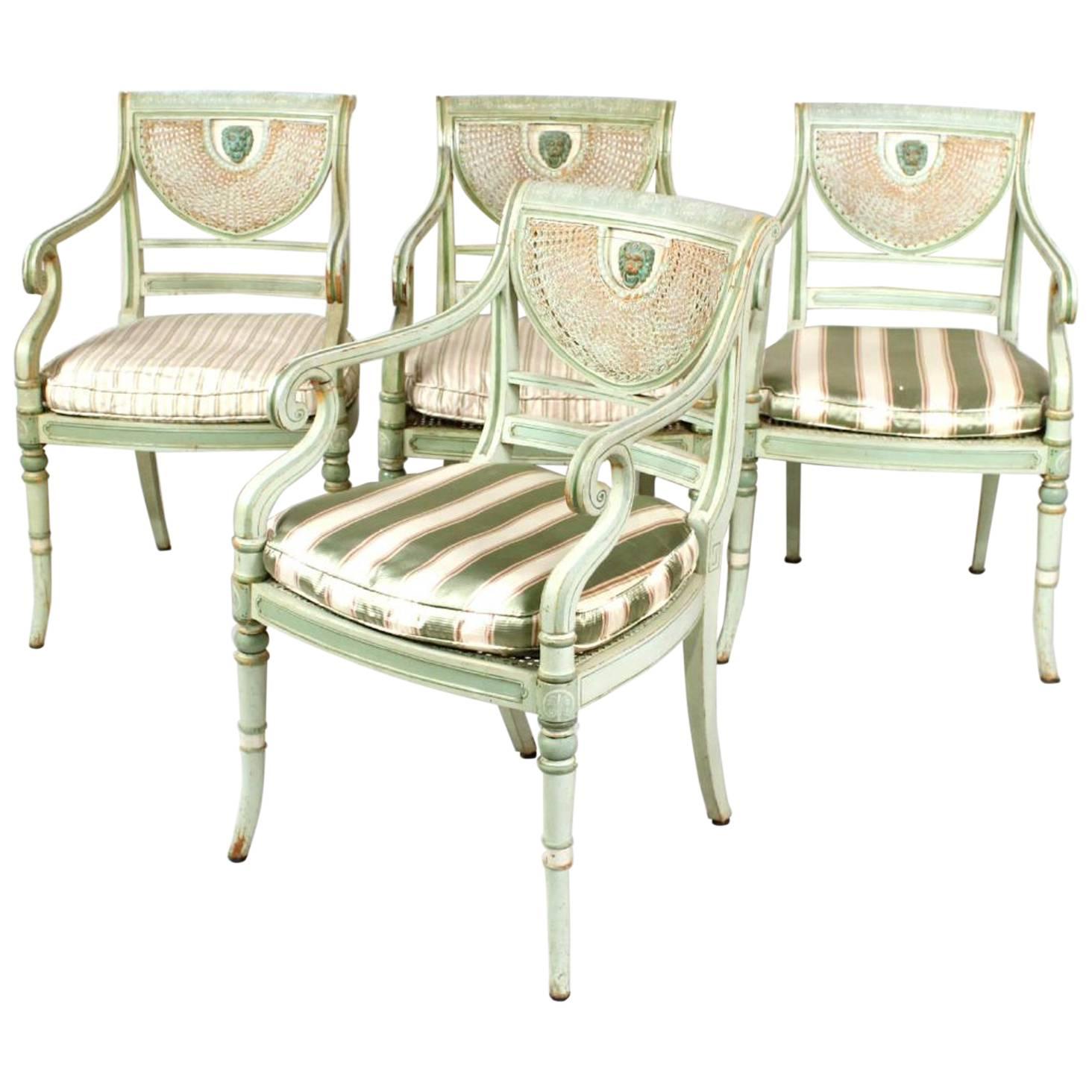Set of Four 19th Century Painted Regency Style Neoclassical Armchairs