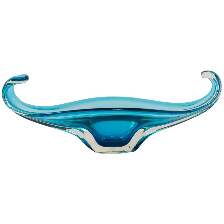 Sculptural Blue Murano Art Glass Bowl For Sale at 1stdibs
