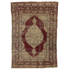 Distressed Antique Persian Silk Tabriz Rug with Modern Industrial Style