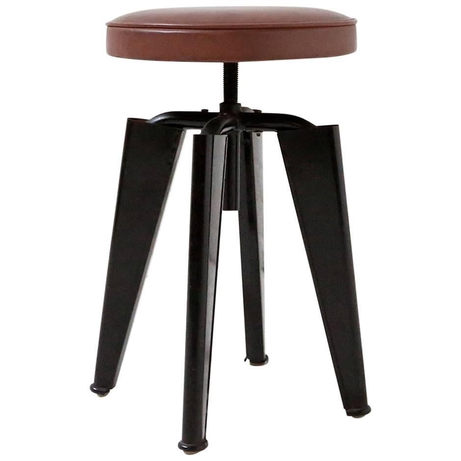 Jules Leleu, Adjustable Height Stool, circa 1945 in the Style of Prouve
