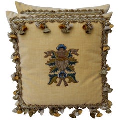 Antique Pair of Yellow Velvet Appliqued Pillows by Melissa Levinson