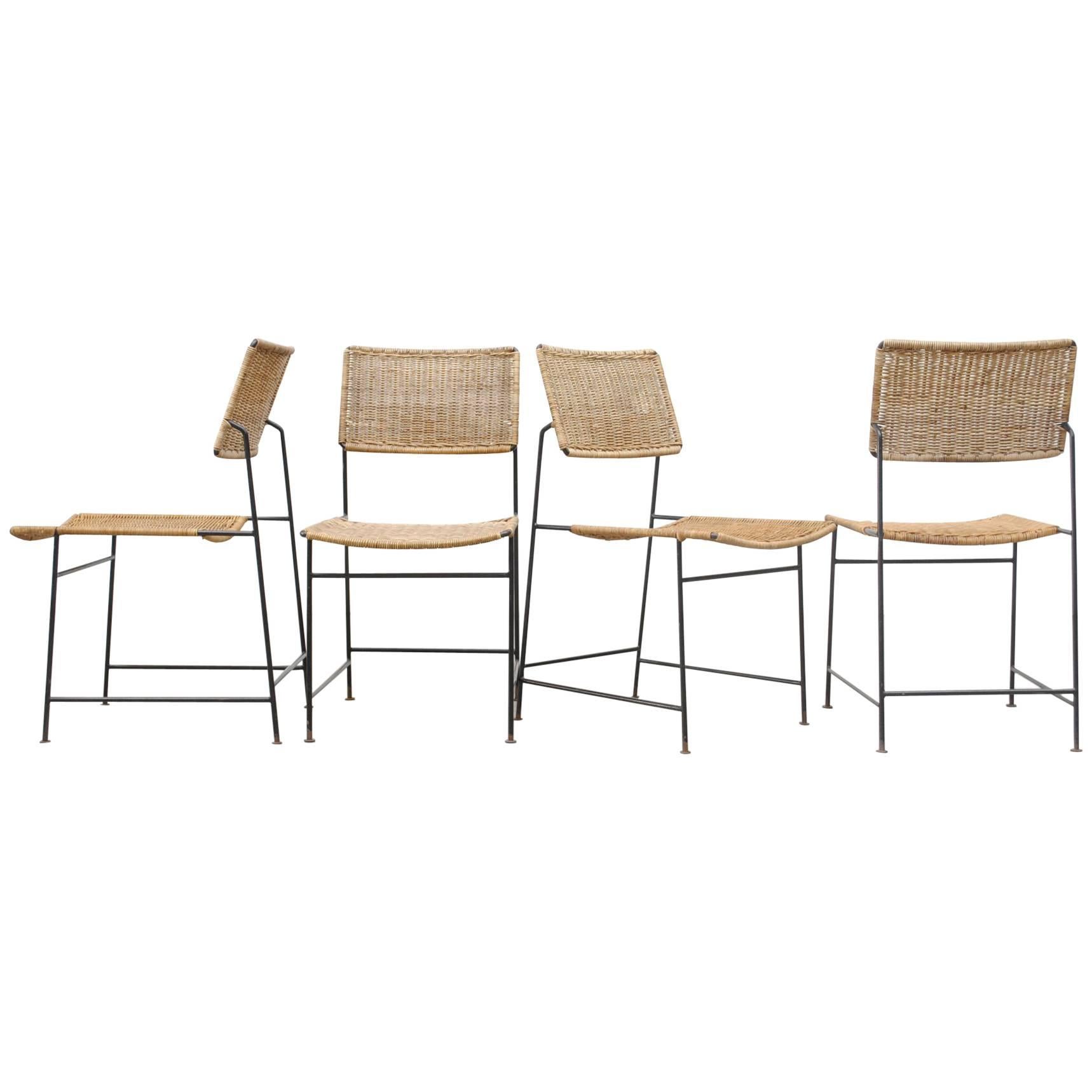 Set of Four Herta-Maria Witzemann Rattan and Wire Dining Chairs
