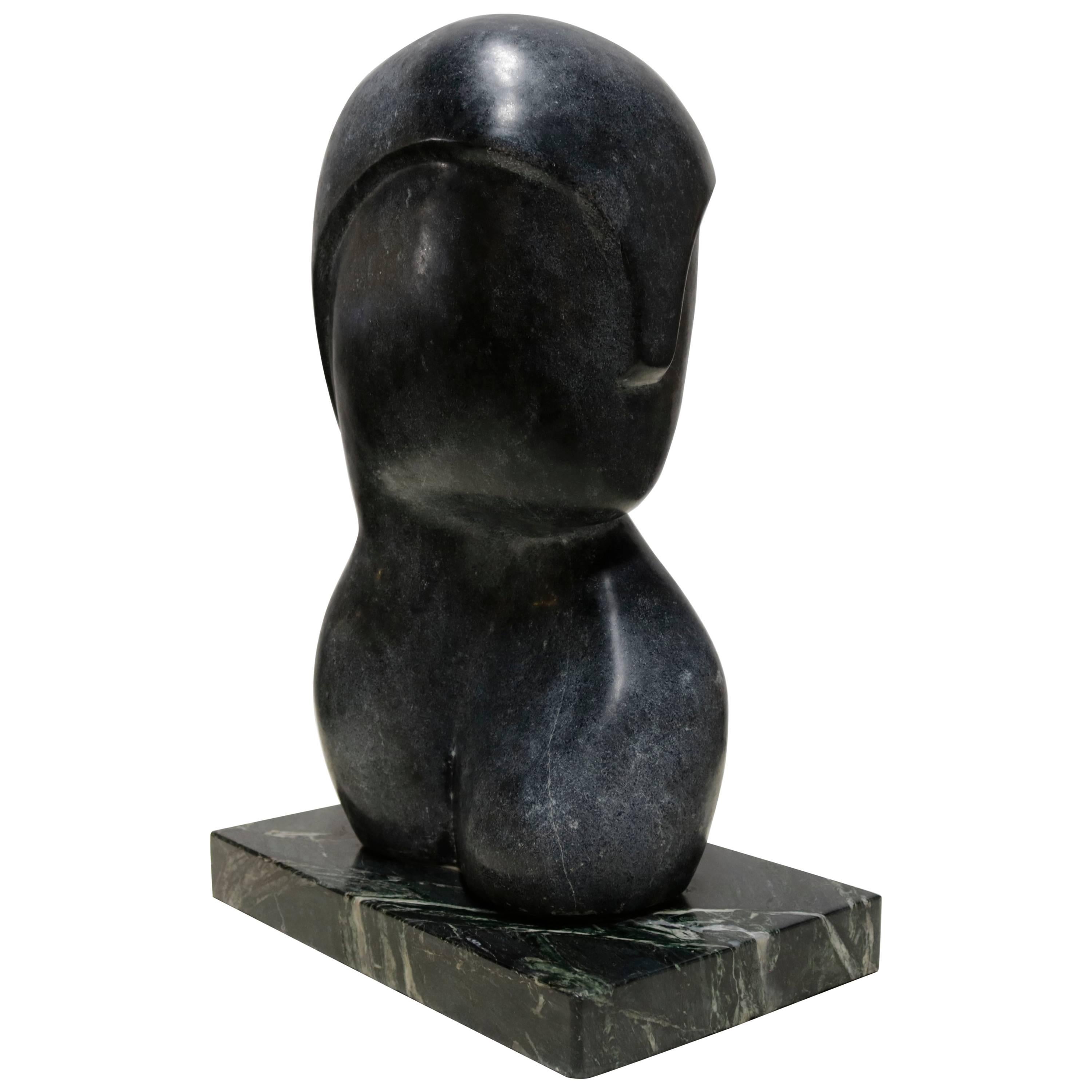 Black Marble Figurative Sculpture Signed "Yospin"