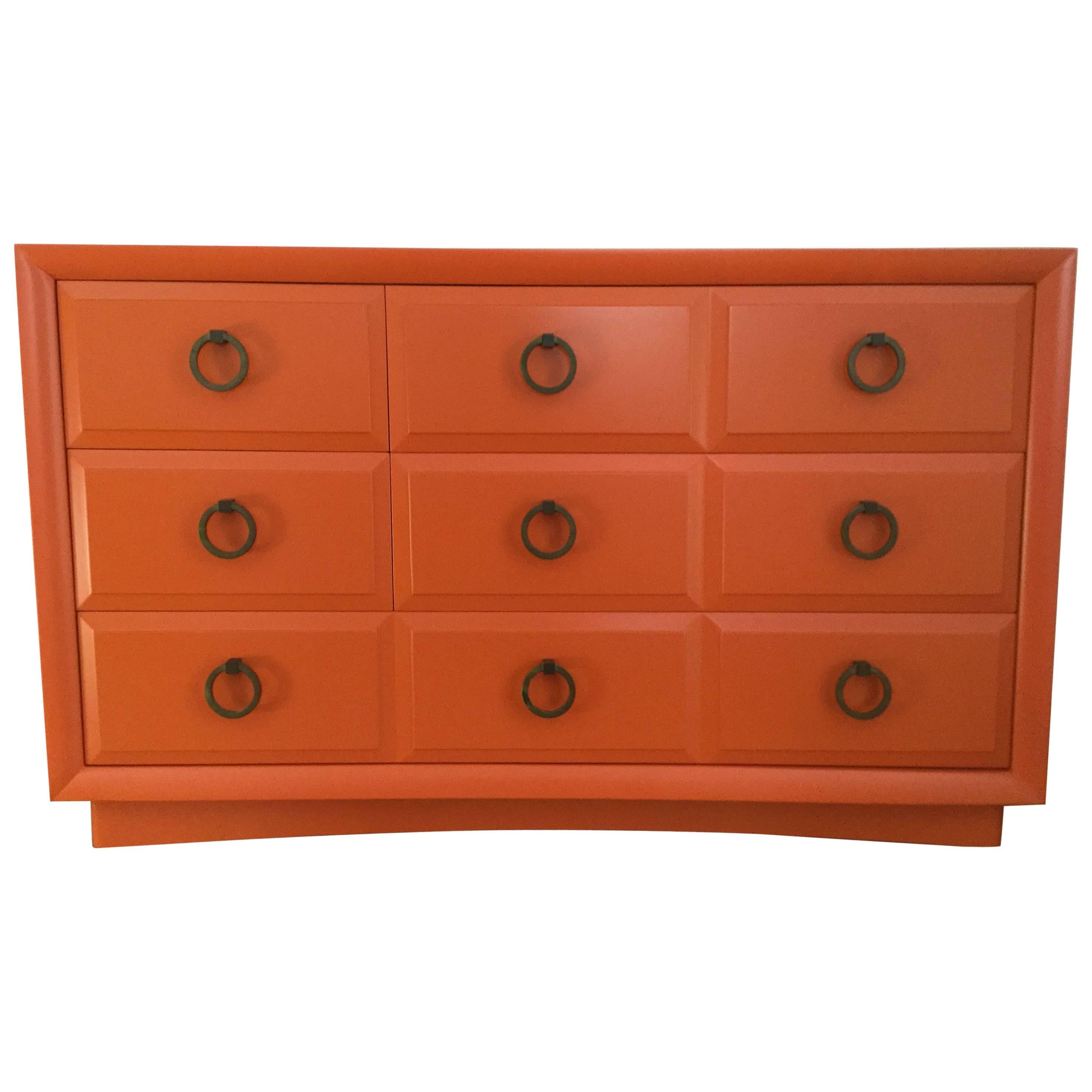Widdicomb Commode by Robsjohn-Gibbings in Hermes Orange Lacquer For Sale