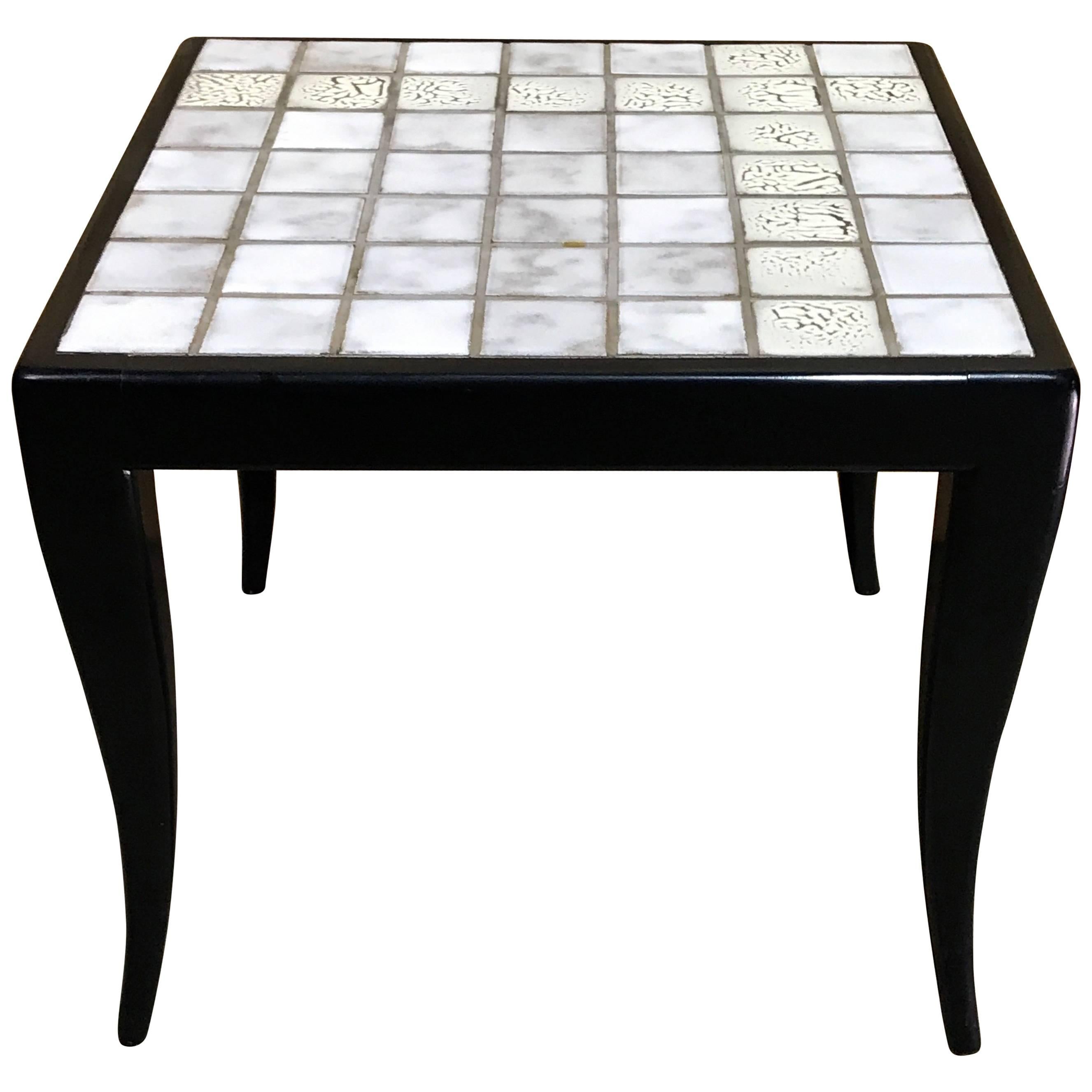 Italian Midcentury White Tiled Side Table