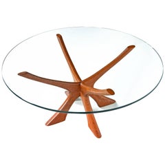 Danish Teak "JAX" Base Glass Top Coffee Table by Illum Wikkelsø, 1950s