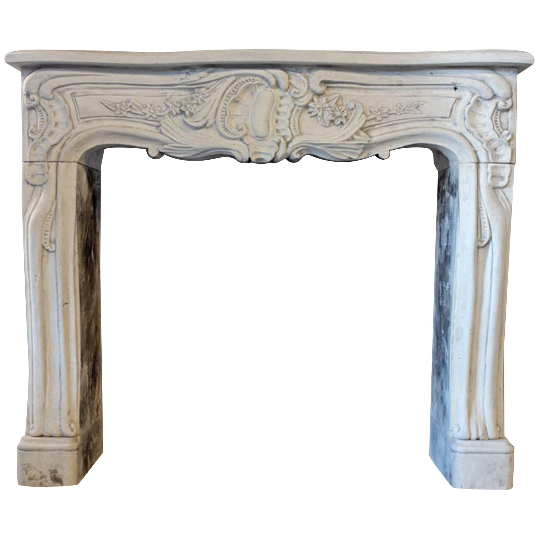 19th Century Ornamental Limestone Fireplace in Louis XV Style