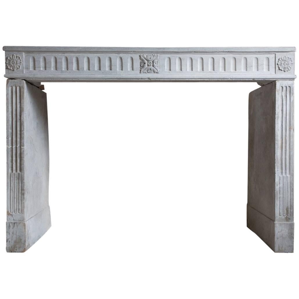 Limestone Antique Fireplace in Style of Louis XVI For Sale