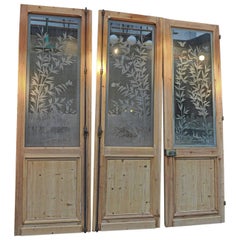 Set of Three French Art Nouveau Craved Glass Doors, circa 1900
