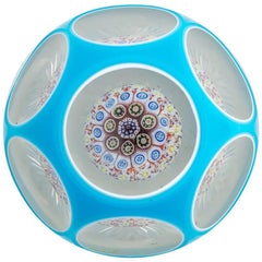 Baccarat Millefiori Mushroom Turquoise Blue Double Overlay Paperweight