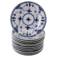 Royal Copenhagen Blue Fluted Half Lace Cake Plates, 12 Pieces, in Stock