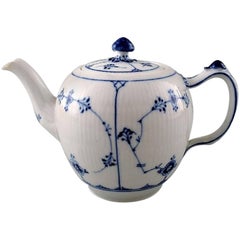 Antique Royal Copenhagen Porcelain Blue Fluted Plain Tea Pot No. 1/258