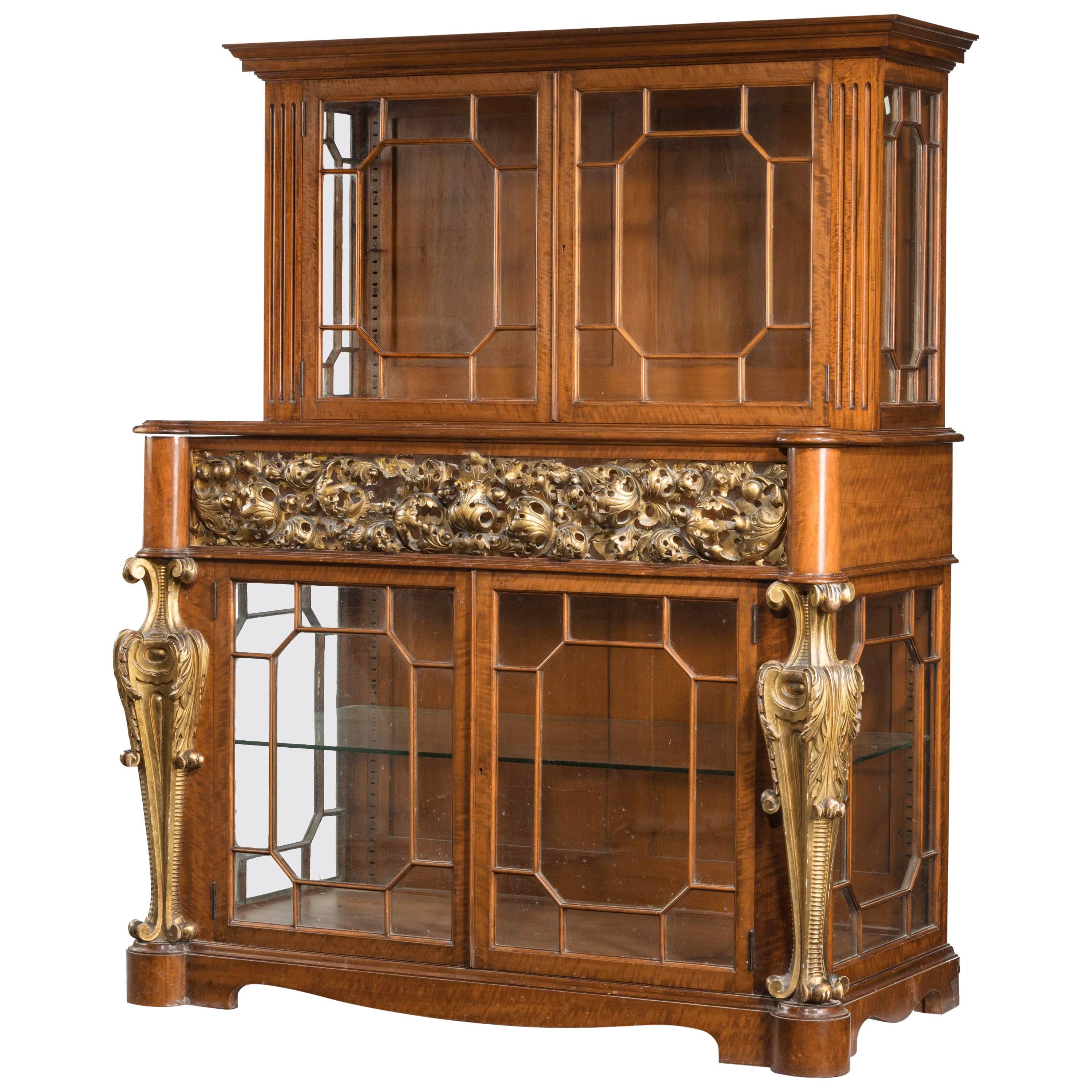 Mid-19th Century Satinwood Cabinet with Elaborate Giltwood Decoration