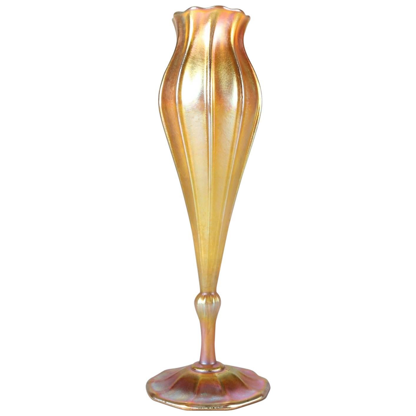 Antique Louis Comfort Tiffany Favrile Flora Form Tulip Vase, Signed