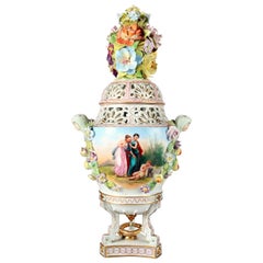 Antique German Meissen School Classical Hand-Painted and Gilt Porcelain Urn