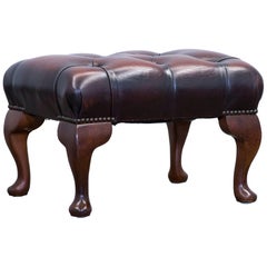 Chesterfield Footstool Leather Brown One Seat Couch Vintage Retro